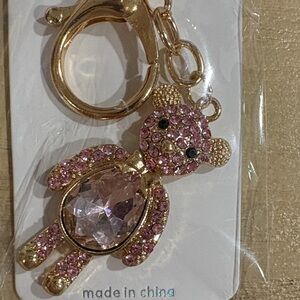 Gold and Pink Bear Keychain or bag charm